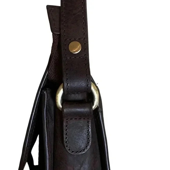 Estalon Brown Leather Multi Pocket Crossbody Travel Purse Sling Saddle Satchel - Picture 5 of 12